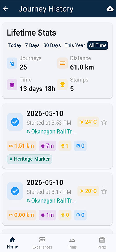 Okanagan Passport trail map screen